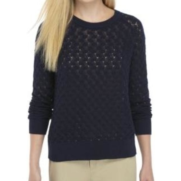 crown & ivy Tops - CROWN & IVY Navy Lightweight LS Cable Sweater, L